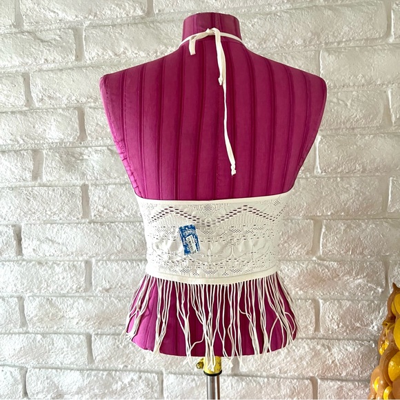 NWT Free People Cream Cropped Fringed Tank Top Sz M/L - Picture 2 of 4